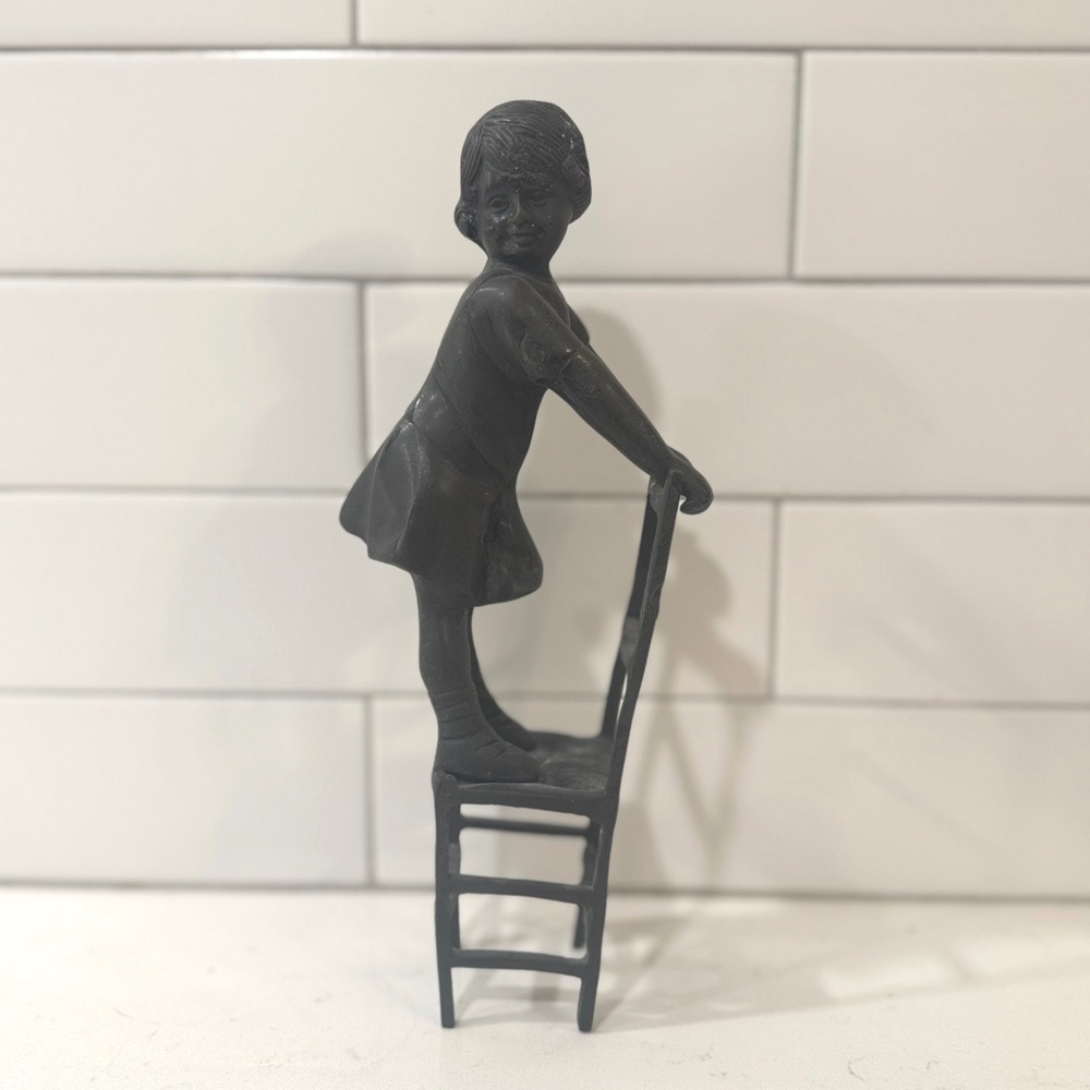 Andrea‎ by Sadek Bronze Finish Cast Metal Figurine Girl Standing on Chair 11in